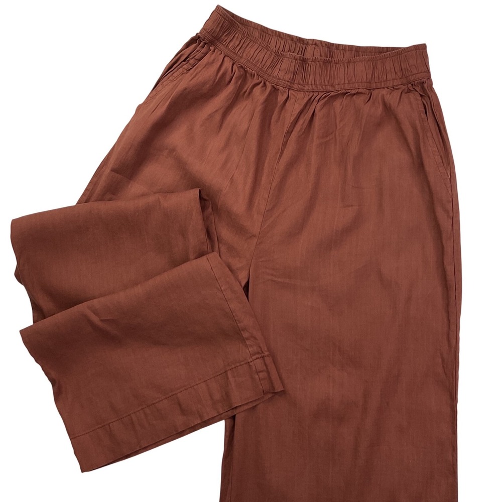 We Wore What Wide Leg Pants Linen Blend Brown Brick Trousers Pull-On Women Sz S